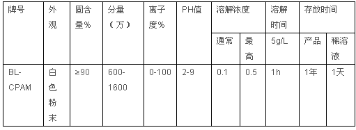 陽(yáng)離子聚丙烯酰胺技術(shù)指標(biāo)